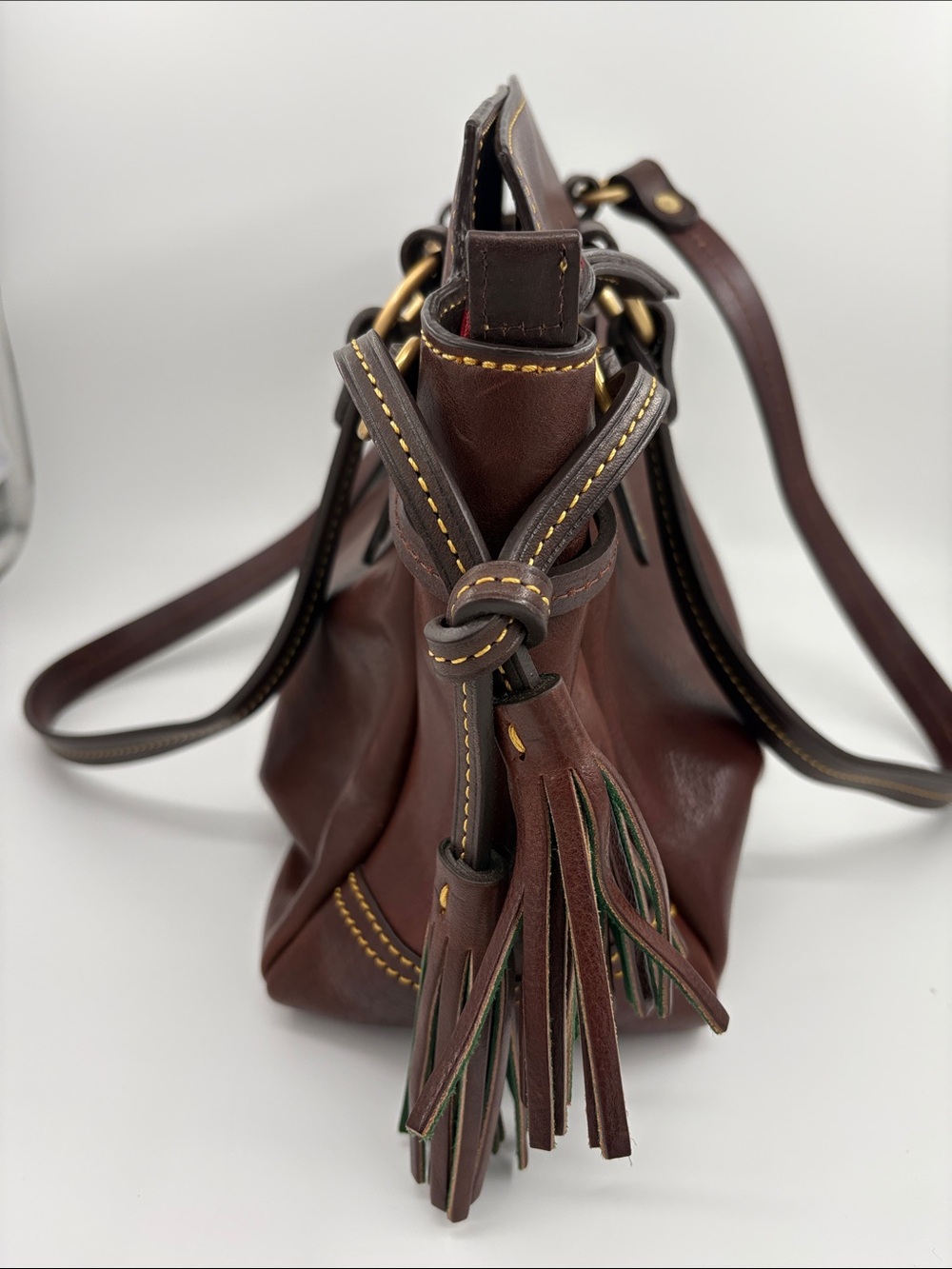 Dooney & Bourke Brown Florentine Leather Double-Handle Shoulder Bag - Picture 3 of 11